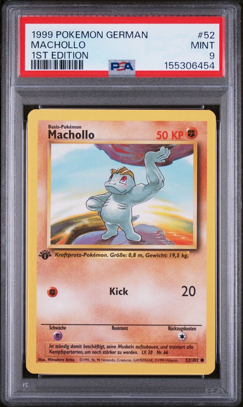 PSA 9 MINT Machop (Machollo) 1st Edition 52/102 Pokémon 1999 German Base Set